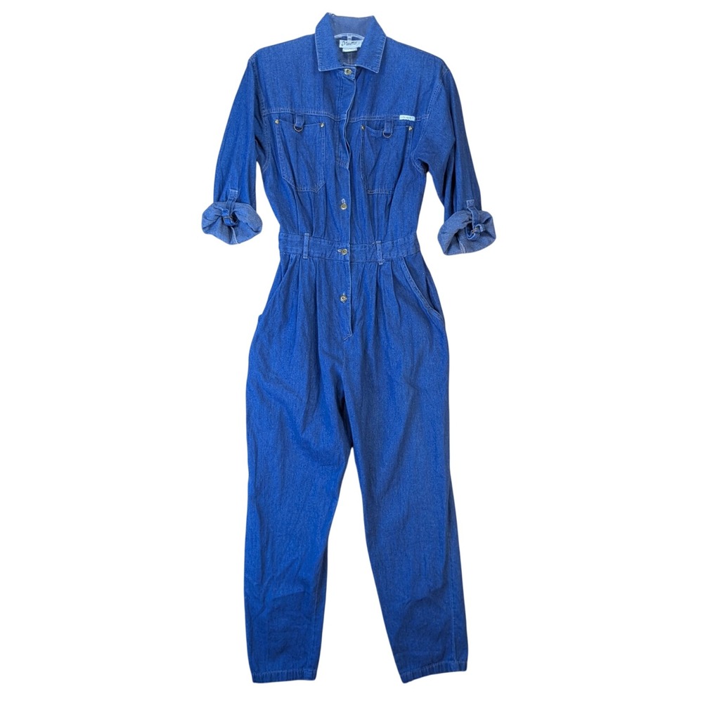 Vintage Dreams Denim Jumpsuit Womens 10 Blue Cotton Utility Boiler Suit Pleated